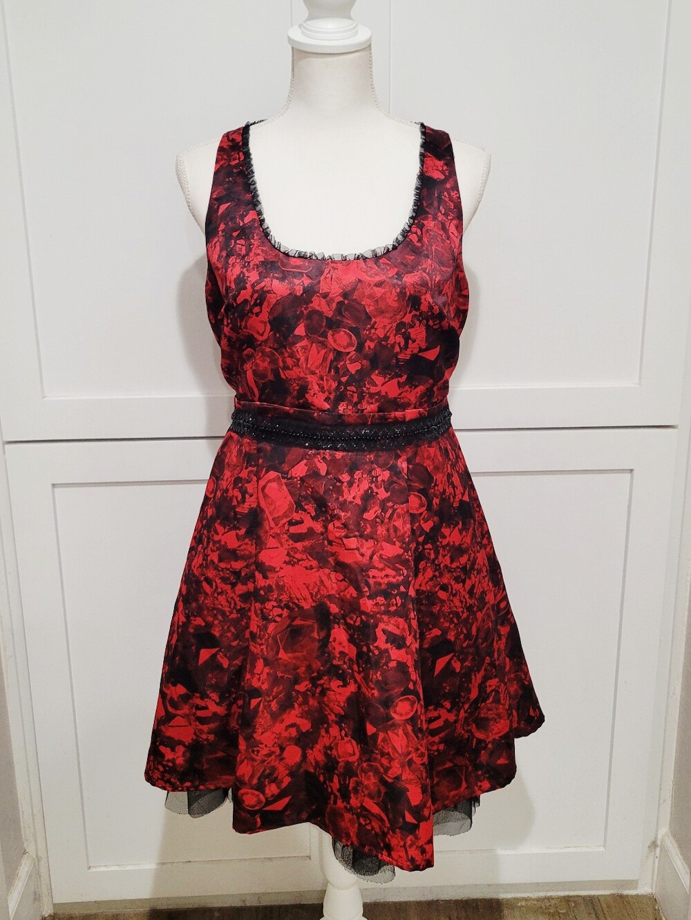 princess vera wang Red and Black Floral A-Line Mini Dress